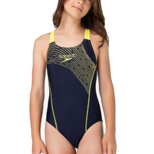 Speedo Girls Medley Logo Medalist Swimsuit - Black / Pink
