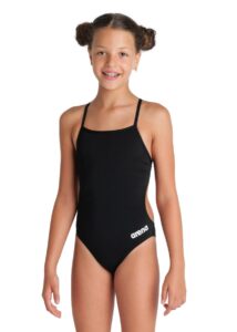 Arena Girl's Team Challenge Back Solid Swimsuit - Black / White