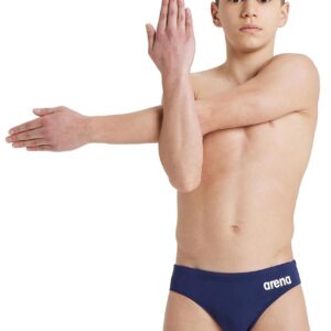 Arena Boy's Team Solid Swim Brief - Navy Blue / Whit