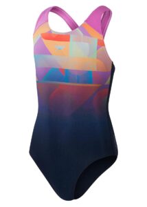 Speedo Girls Digital Placement Splashback Swimsuit - Navy / Red