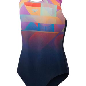 Speedo Girls Digital Placement Splashback Swimsuit - Navy / Red