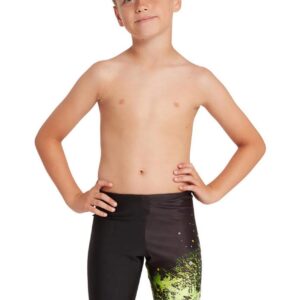 Front view of boy wearing Zoggs Boys Wired Mid Jammers - Lime