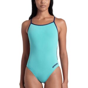 Arena Solid Lace Back Swimsuit - Aqua / Navy