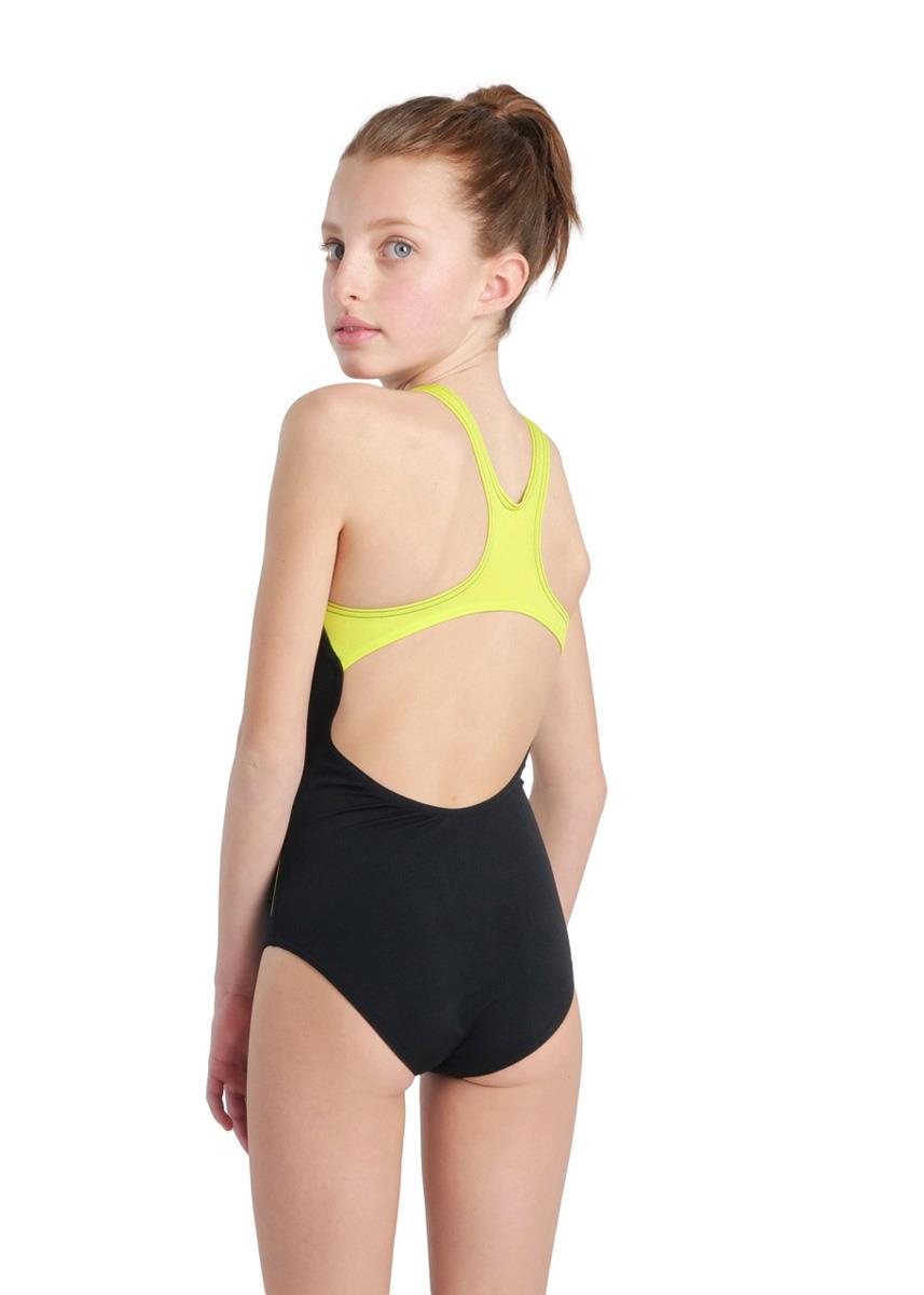 Arena Girl's Graphic Swim Pro Back Swimsuit - Black / Soft Green-brand