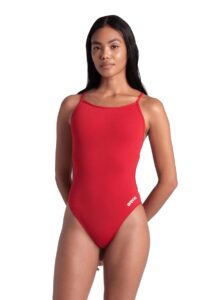 Arena Womens Solid Lace Back Swimsuit - Red / White