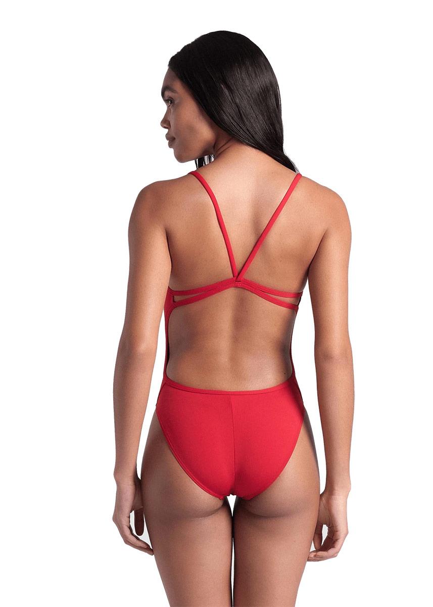 Arena Womens Solid Lace Back Swimsuit - Red / White-brand