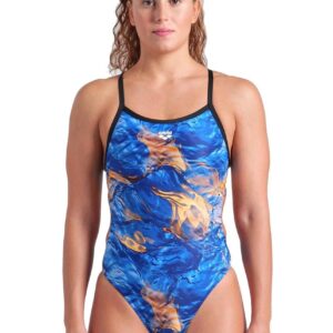 Arena Gold Leaves Challenge Back Swimsuit - Blue / Multi / Black