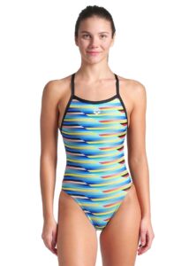 Arena Womens Racing Stripe X Criss Cross Back Swimsuit - Black / Multi