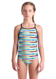 Arena Girls Racing Stripe Lightdrop Back Swimsuit - Multi / Black
