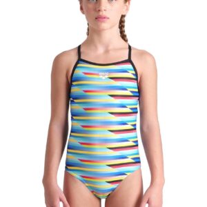 Arena Girls Racing Stripe Lightdrop Back Swimsuits - Multi / Black