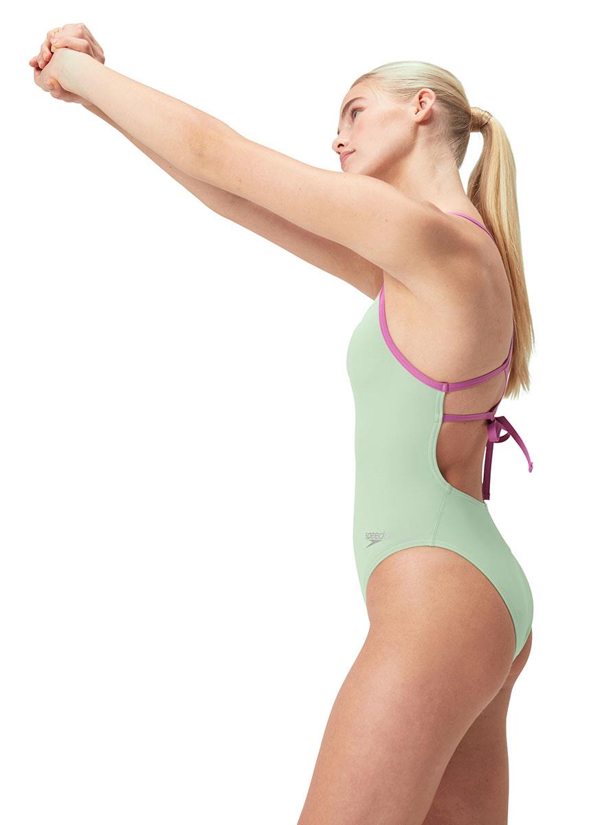 Speedo Solid Lattice Tie Back Swimsuit - Matcha Green-626637
