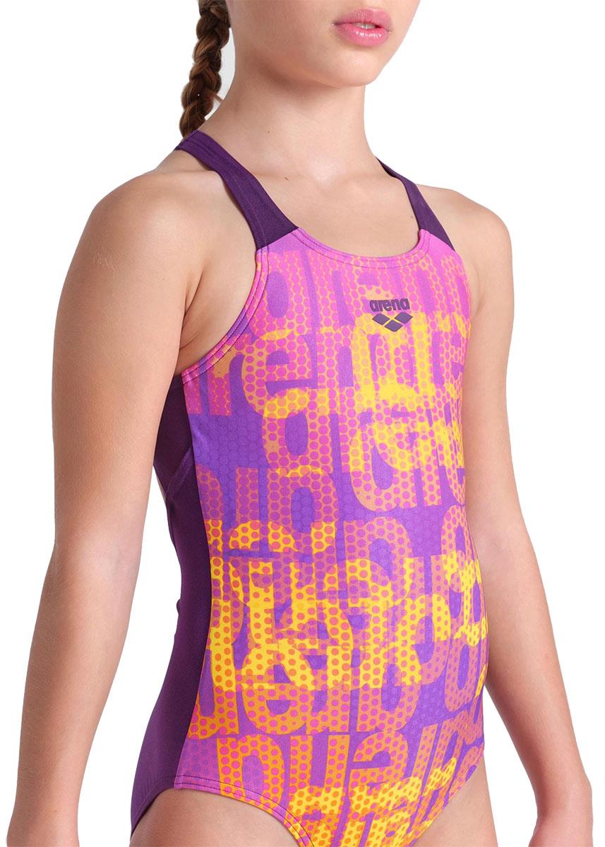 Arena Girls Multi Colours V Back Swimsuits - Plum / Multi-627067