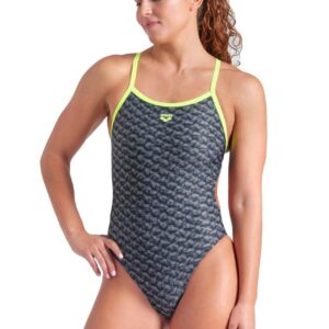 Arena Monogram Challenge Back Swimsuit - Dark Sage / Artic Lime