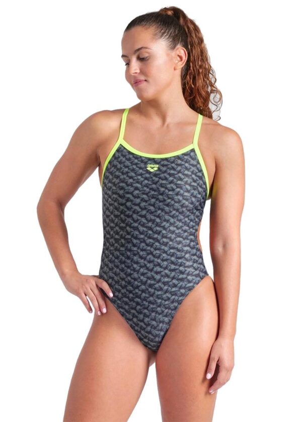 Arena Monogram Challenge Back Swimsuit - Dark Sage / Artic Lime