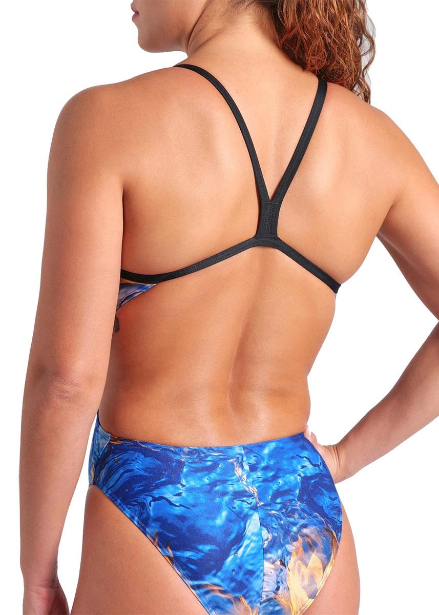 Arena Womens Gold Leaves Challenge Back Swimsuit - Blue / Multi / Black-627108