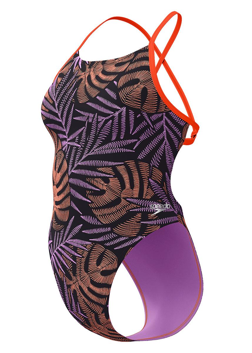 Speedo Club Training Allover Printed Tie Back Swimsuit - Black / Red-627482
