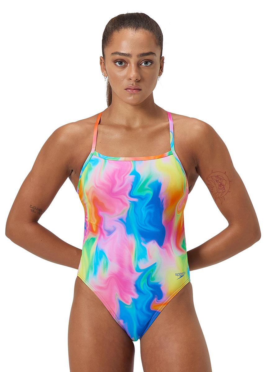 Speedo Printed V-back Swimsuit - Flare Pink