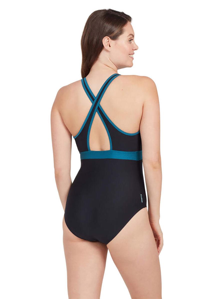 Zoggs Dakota Crossback Swimsuit - Black / Green-629553