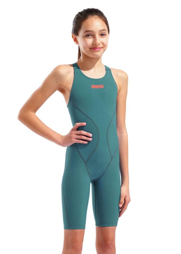 Arena Powerskin Girls Impulso Openback Kneesuit - Jade Aura