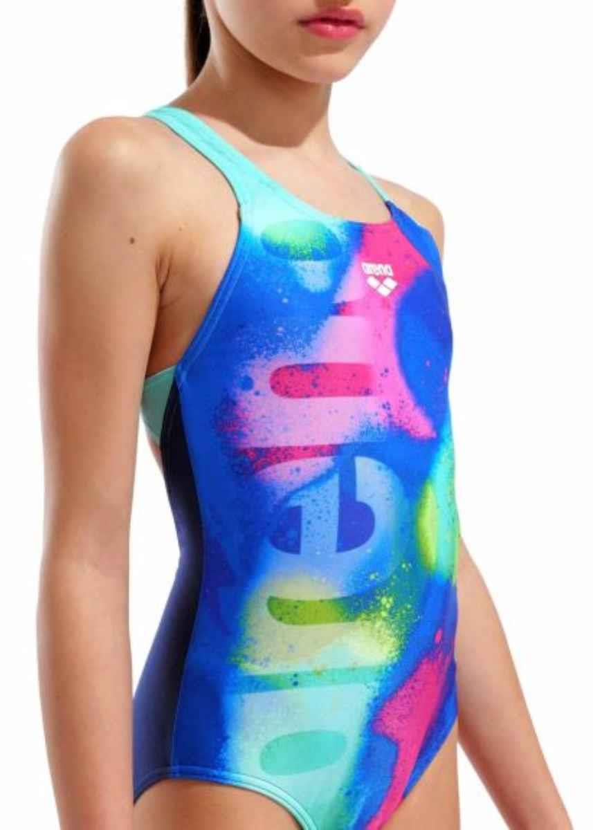 Arena Girl's Spray Paint Swim Pro Back Swimsuit - Navy / Water-631261