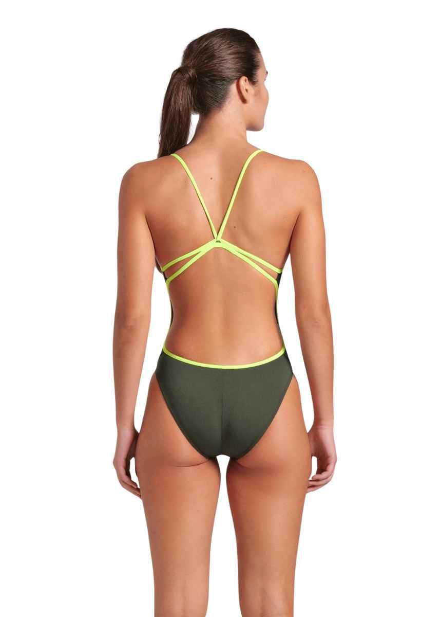 Arena Solid Lace Back Swimsuit - Dark Sage / Arctic Lime-631185