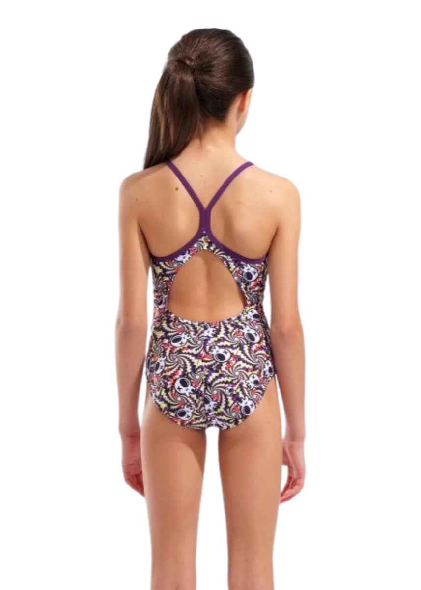 Arena Girl's Fun Skulls Lightdrop Back Swimsuit - Multi / Black / Plum-631244