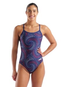 Arena Womens Fireflow Lightdrop Back Swimsuit - Navy / Team Red White Blue