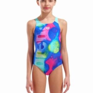 Arena Girl's Spray Paint Swim Pro Back Swimsuit - Navy / Water-0