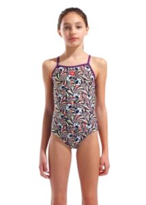 Arena Girl's Fun Skulls Lightdrop Back Swimsuit - Multi / Black / Plum