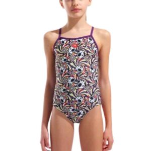 Arena Girl's Fun Skulls Lightdrop Back Swimsuit - Multi / Black / Plum-0