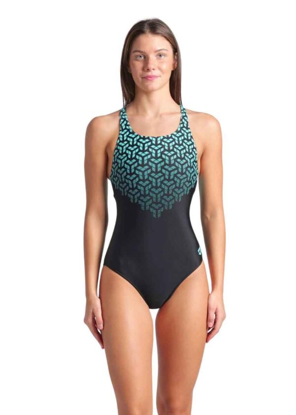 Arena Kikki V Print Swimsuit - Black / Water-0