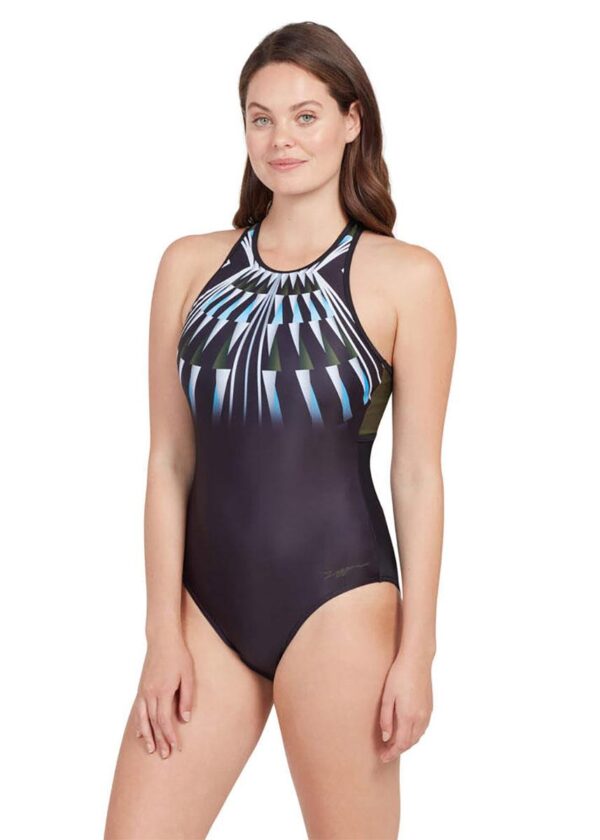 Zoggs Aqua Geo Hi Cross X Back Swimsuit