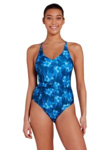 Zoggs Women's Denim Belt Crossback Swimsuit - Blue