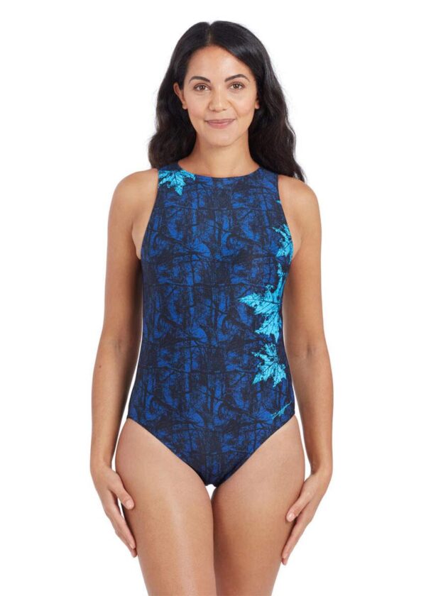 Zoggs Indigo Forest Hi Front Swimsuit - Navy / Black