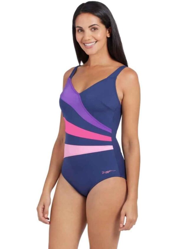 Zoggs Wrap Panel Adjustable Classic Back One Piece - Navy / Magent