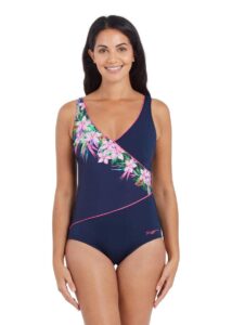 Zoggs Women's Orchid Daze Wrap Front Swimsuit - Navy / Pink