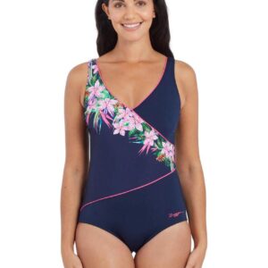 Zoggs Orchid Daze Wrap Front Swimsuit - Navy / Pink