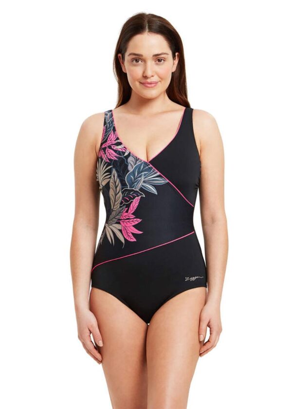 Zoggs Aruba Wrap Front Swimsuit - Black / Pink