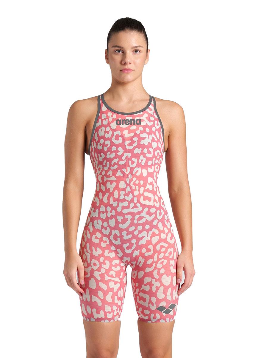 Arena Powerskin Carbon Air² Limited Edition Leopard Skin Openback Kneesuit - Geranium-632815