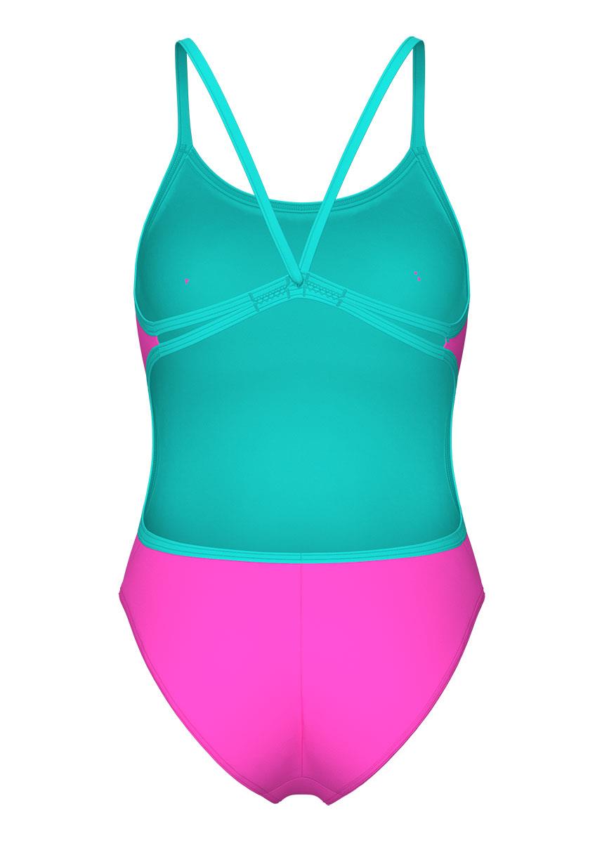 Arena Solid Lace Back Swimsuit - Pink / Aqua-633322