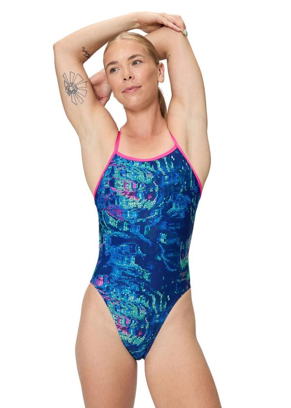 Speedo Printed V-Back 2.0 Swimsuit - Pixel Pool / Nav