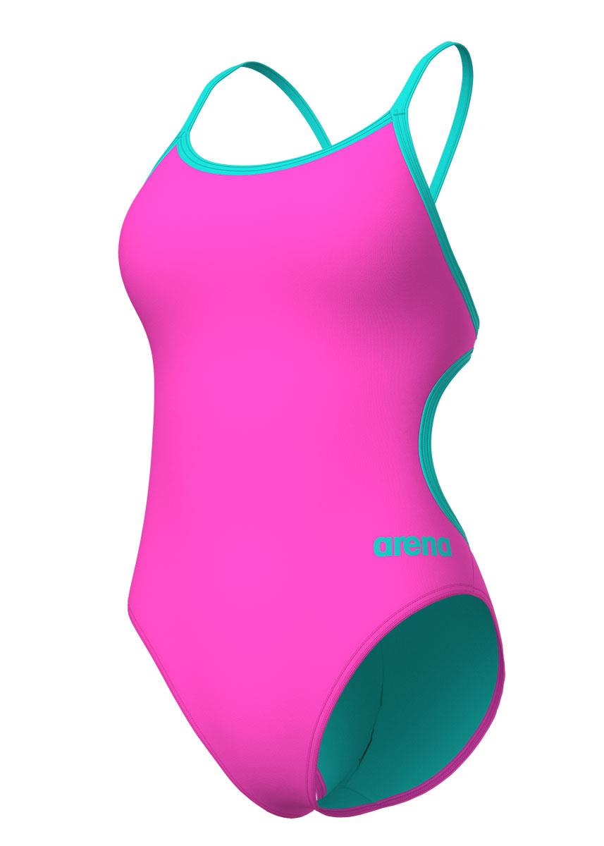 Arena Solid Lace Back Swimsuit - Pink / Aqua-633321