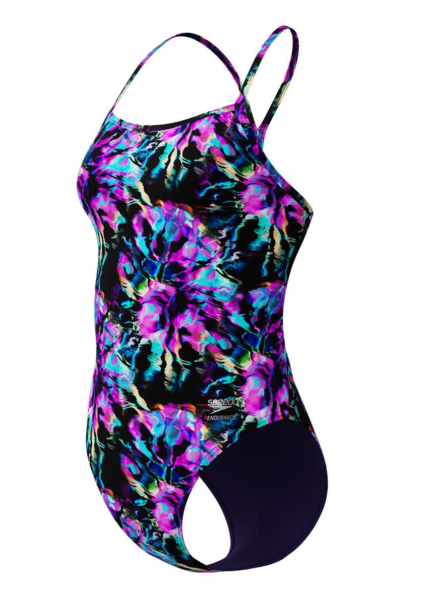 Speedo Womens Printed V-Back 2.0 Swimsuit - Black / Purple-633243