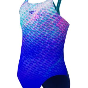 Speedo Girls Placement Print Powerback Swimsuit - Blue / Pink