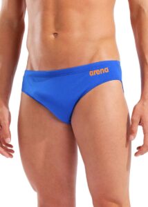 Arena Mens Team Solid Swim Brief - Neon Blue / Orange