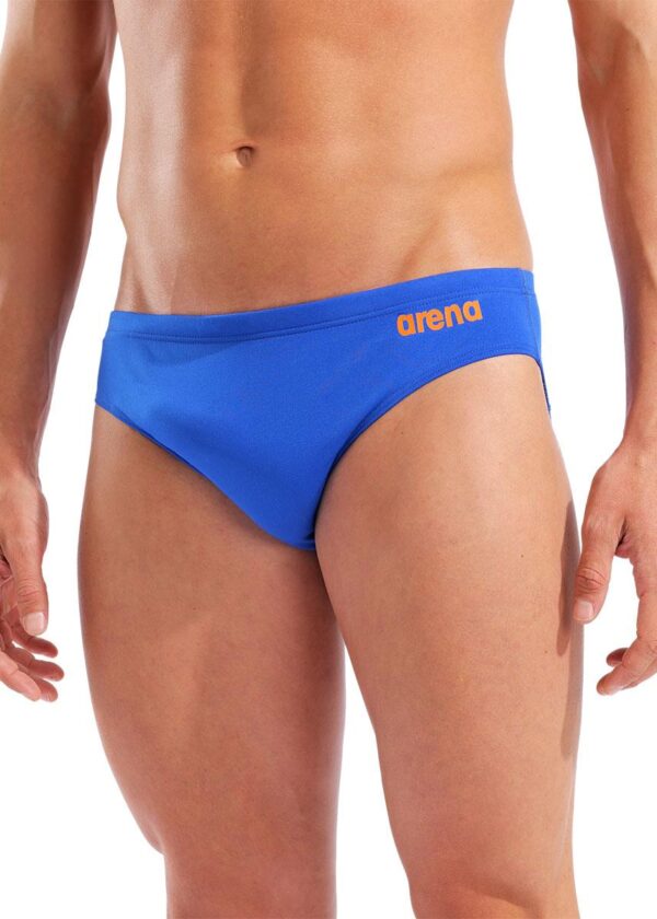 Arena Team Solid Swim Brief - Neon Blue / Orange