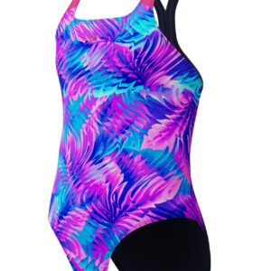 Speedo Girls Allover Print Powerback - Pink / Blue-0