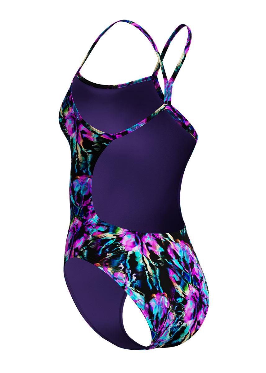 Speedo Womens Printed V-Back 2.0 Swimsuit - Black / Purple-633244
