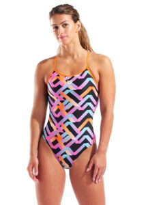 Arena Womens Texture Tie Back Swimsuit - Black / Orange