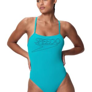 Speedo Endurance+ Logo Thin Strap Swimsuit - Mayan Blue